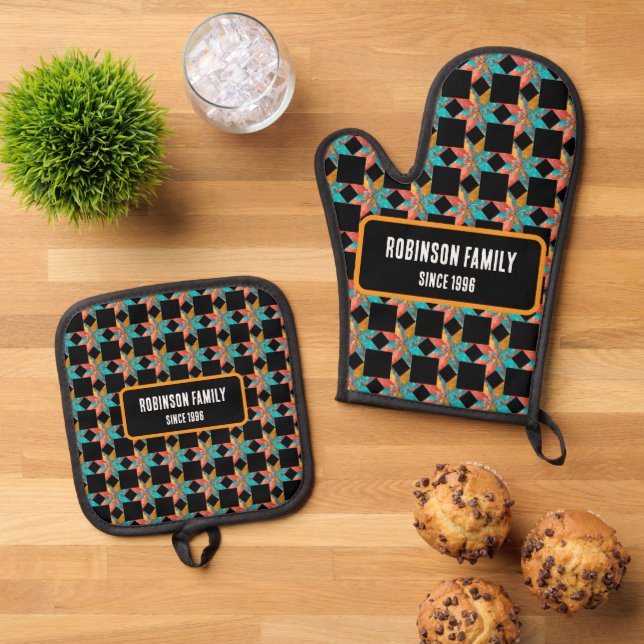 Custom personalised kitchen accessories cook gift oven mitt & pot holder set (Top Down)