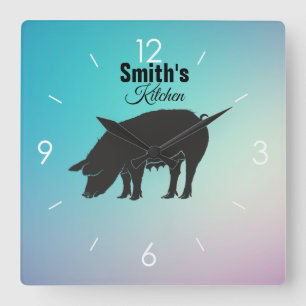 Custom Personalised Kitchen Vintage Pig Logo Squar Square Wall Clock