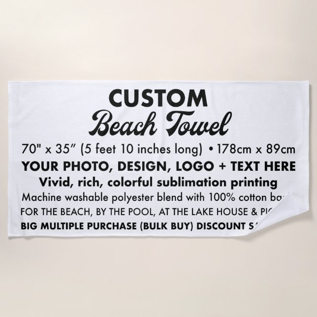 Custom Personalised Large Beach Towel 5' 10" (Front)