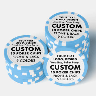 Custom personalised LIGHT BLUE Poker Chips