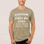 Custom personalised Men's Green Tri-Blend T-Shirt Shirt<br><div class="desc">Custom personalised Men's Olive Green Tri-Blend T-Shirt - Bella Canvas t-shirt with side-seams - unisex sizing, retail fit. 50% poly, 25% Airlume combed and ring-spun cotton, and 25% rayon. Upload logo, photo, image, design and add your own text to make your own personalised birthday, Christmas, Father's Day, Valentine's Day celebration,...</div>