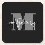 Custom Personalised Monogram Initial Name Square Paper Coaster<br><div class="desc">Classic heavy paper drink coaster features your monogram initial and family name over it,  beautiful personalised home decor or give as a gift! Change the colours to match your decor.</div>