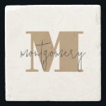 Custom Personalised Monogram Initial Name Stone Coaster<br><div class="desc">Classic drink coaster features your monogram initial and family name over it,  beautiful personalised home decor or give as a gift! Change the colours to match your decor.</div>