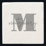 Custom Personalised Monogram Initial Name Stone Coaster<br><div class="desc">Classic drink coaster features your monogram initial and family name over it,  beautiful personalised home decor or give as a gift! Change the colours to match your decor.</div>