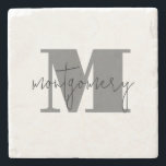 Custom Personalised Monogram Initial Name Stone Coaster<br><div class="desc">Classic drink coaster features your monogram initial and family name over it,  beautiful personalised home decor or give as a gift! Change the colours to match your decor.</div>