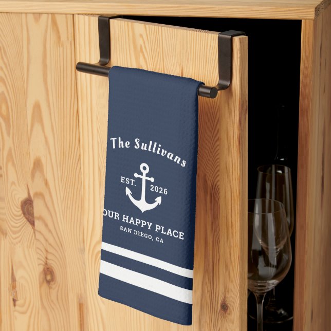 Custom Personalised Monogram Nautical Anchor Tea Towel (Thirds Fold)