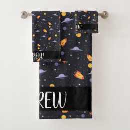 Custom personalised ,monogram outer space  bath towel set