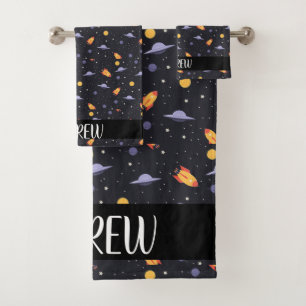 Custom personalised ,monogram outer space  bath towel set