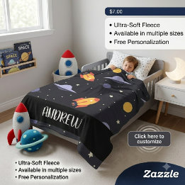 Custom personalised ,monogram outer space fleece blanket