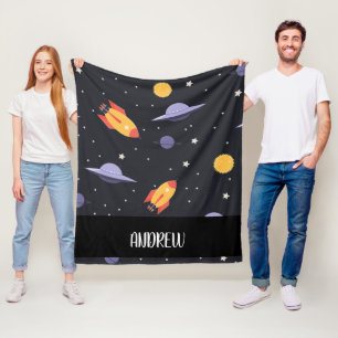 Custom personalised ,monogram outer space fleece blanket