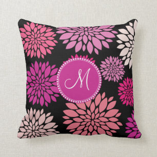 Custom Personalised Monogram Pink Purple Flowers Cushion