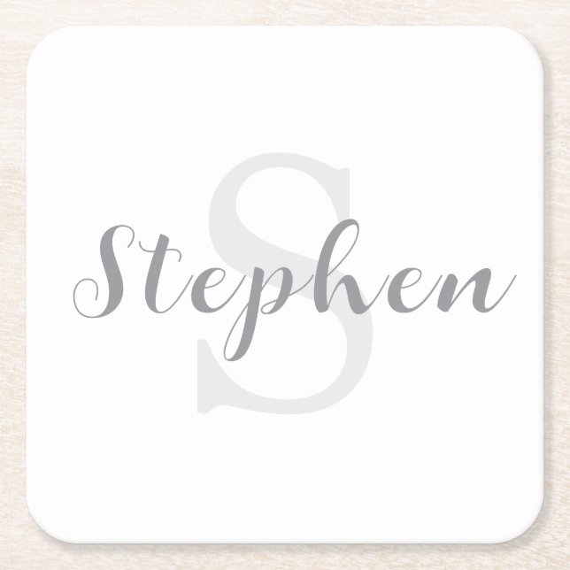 Custom Personalised Monogram Script Name Drink Square Paper Coaster (Front)