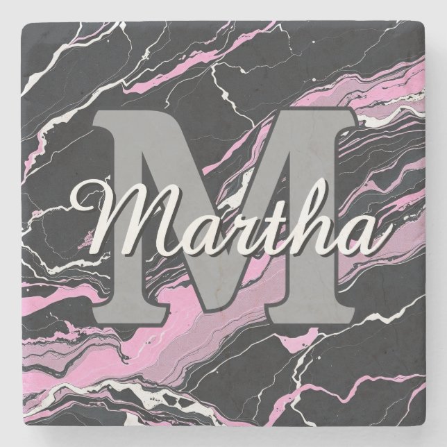 Custom Personalised Monogram Script Name Initial Stone Coaster (Front)