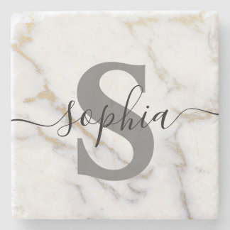 Custom Personalised Monogram Script Name Initial Stone Coaster
