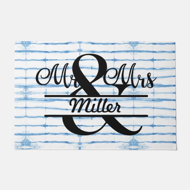 Custom Personalised Monogram Shibori Door Mat  (Front)