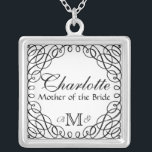 Custom Personalised Mother of the Bride Necklace<br><div class="desc">Change the date, change the font if you like another better and then select your background colour and you have an awesome bridal party gift or wedding jewellery! A black calligraphic swirl background is overlaid on any colour you select. To change the background colour simply select "Customise" and then "edit"...</div>