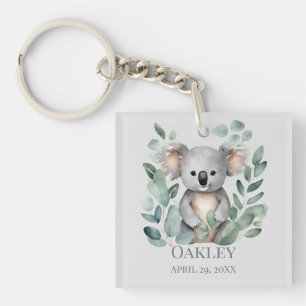 Custom Personalised Name Birth Date Koala Bear  Key Ring