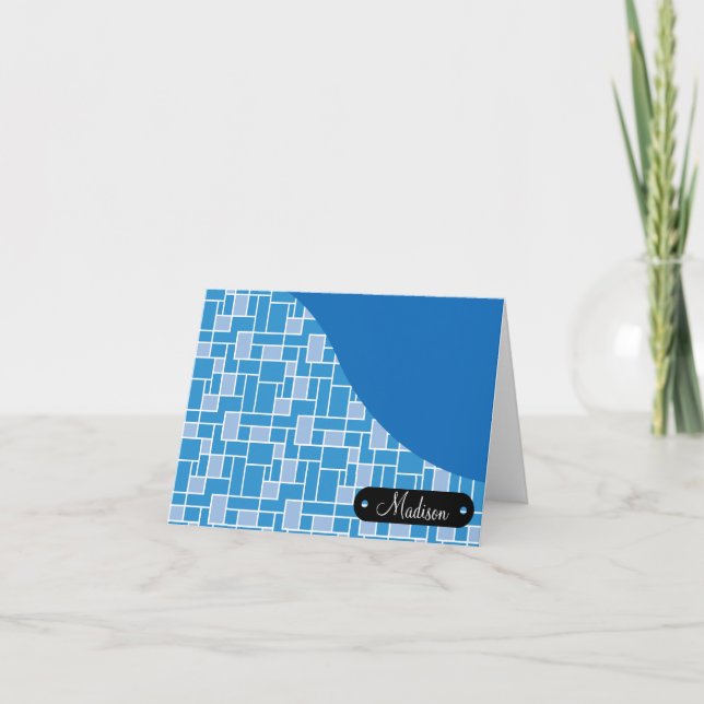 Custom Personalised Name Blue Tiles Wave Pattern Card (Front)