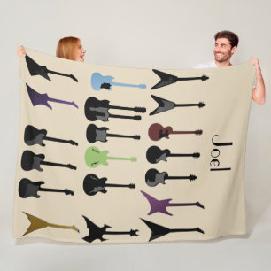 Custom Personalised Name Guitar Theme  Fleece Blanket