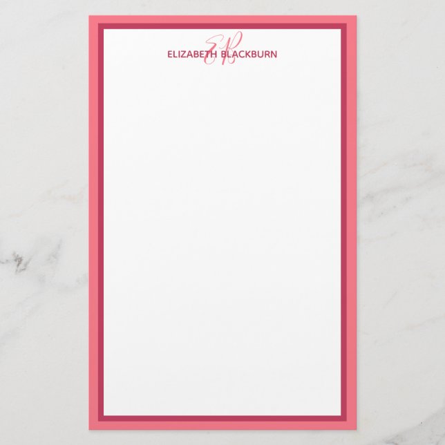 Custom Personalised Name Monogram Initials Magenta Stationery (Front)