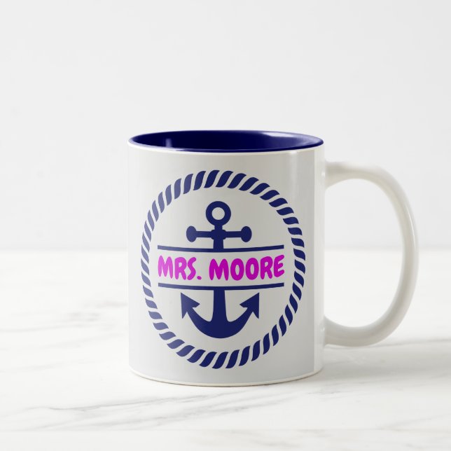 Custom personalised name nautical sea ocean yacht Two-Tone coffee mug (Right)