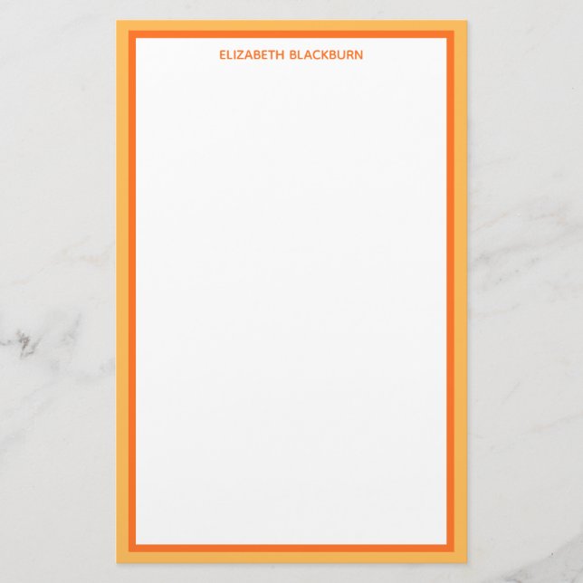 Custom Personalised Name Orange Colourful Border Stationery (Front)