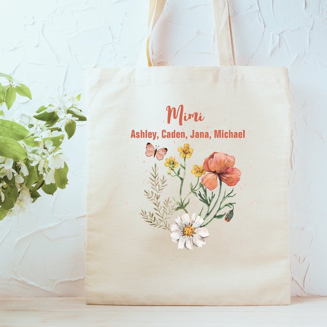 Custom Personalised Name Wildflower Floral Mimi Tote Bag (Creator Uploaded)