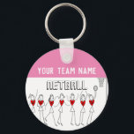 Custom Personalised Netball Team Keyring<br><div class="desc">Customizable,  netball team gift keyring with love heart stick figure positions. Fun gift idea for netball coach or players.</div>
