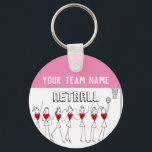 Custom Personalised Netball Team Keyring<br><div class="desc">Customizable,  netball team gift keyring with love heart stick figure positions. Fun gift idea for netball coach or players.</div>