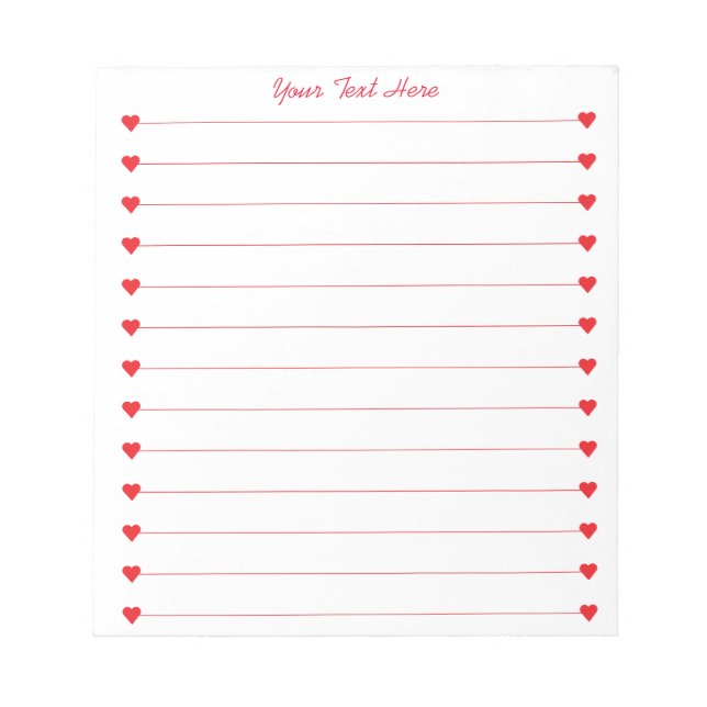 Custom Personalised notepads with Red hearts (Front)