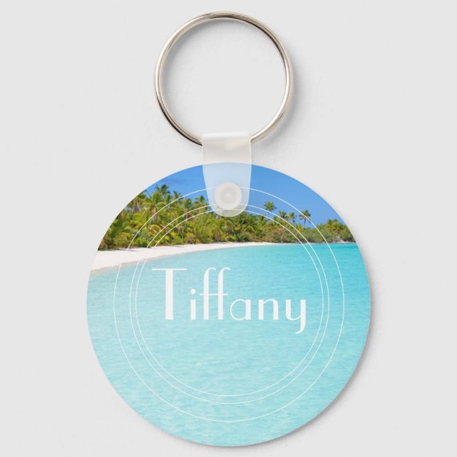 Custom personalised ocean theme island paradise key ring (Front)