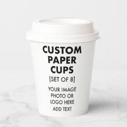 Custom Personalised Paper Cups [8] with Lids