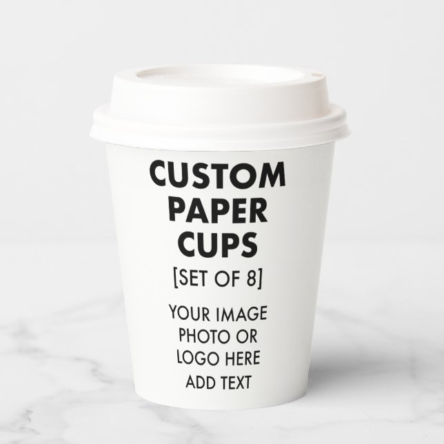 Custom Personalised Paper Cups [8] with Lids (Front)