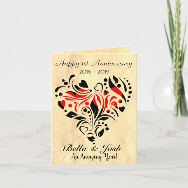 Custom Personalised Paper Wedding 1st Anniversary Card (Front)