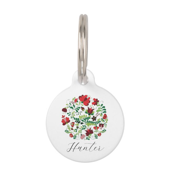 Custom Personalised Pet Name Floral Design Tag (Front)