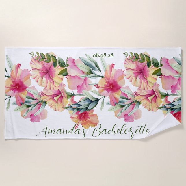Custom Personalised Petunia Flowers Bachelorette Beach Towel (Front)