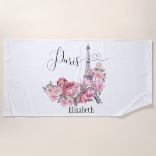 Custom Personalised Photo paris flowers Beach Towel