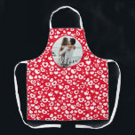 Custom Personalised Photo Simple Love Quote Text Apron<br><div class="desc">Cute romantic Love text written in a stylish elegant typography font on a fun white abstract hearts pattern with a bright red background. With option to personalise or customise with photo of your choice. Unique keepsake decor gift,  easily customisable with a photograph of your choice.</div>