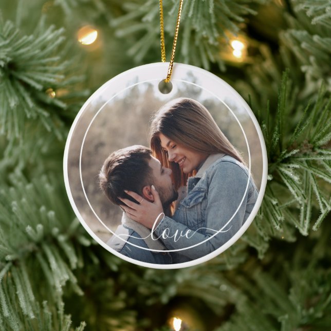 Custom Personalised Photo Simple Love Quote Text Ceramic Ornament (Tree)