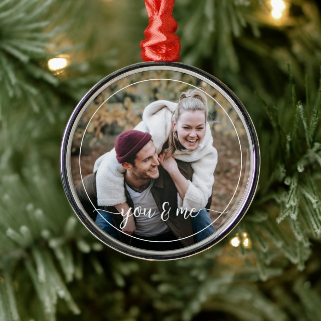 Custom Personalised Photo Simple Love Quote Text Metal Ornament (Tree)