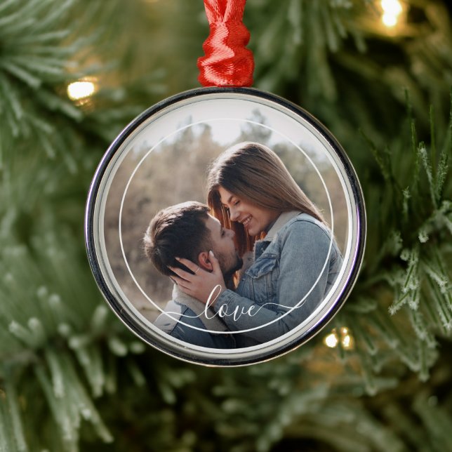 Custom Personalised Photo Simple Love Quote Text Metal Ornament (Tree)