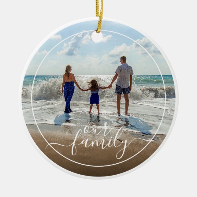 Custom Personalised Photo Template Our Family Text Ceramic Ornament (Front)