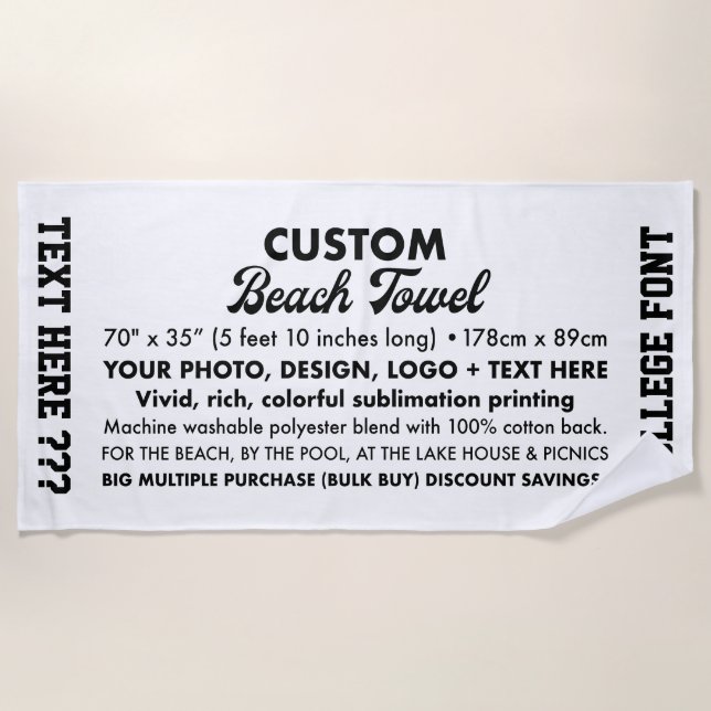 Custom Personalised Photo & Text Beach Towel 70" (Front)