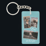 Custom Personalised Photos Light Teal Blue Green Key Ring<br><div class="desc">Decorative, pretty elegant light teal blue green grey coloured keychain. With room to customise or personalise with three pictures and (limited) text of your choice. Decorated with cute hearts and sweet We Love You quote text in an elegant and stylish handwritten style calligraphy font type. And a heartfelt poem on...</div>