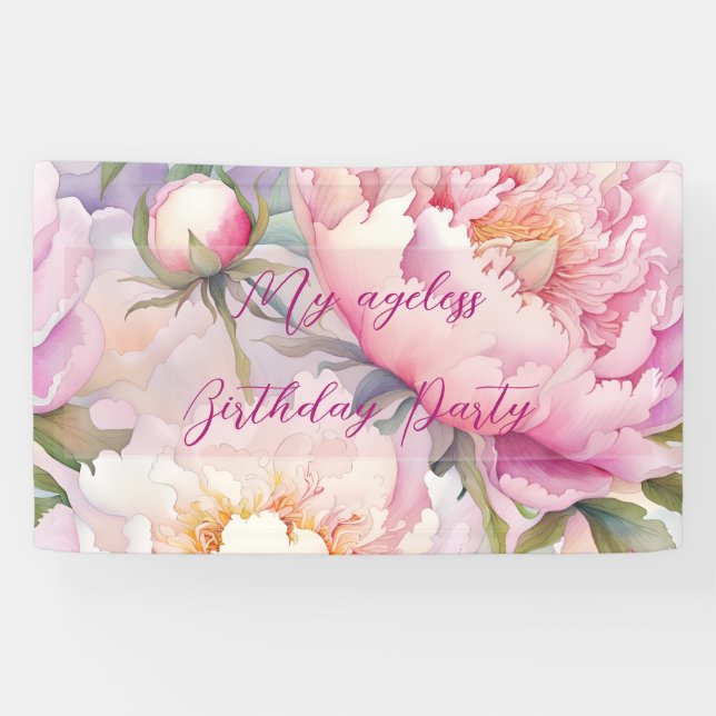 Custom Personalised Pink Blush Floral Party Banner (Horizontal)