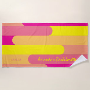 Custom Personalised Pink Yellow Bachelorette  Beach Towel
