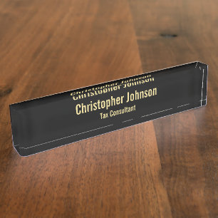 Custom Personalised Professional Black Faux Gold Nameplate