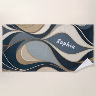 Custom Personalised Retro Blue Waves Bachelorette  Beach Towel