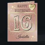 Custom Personalised Rose Gold 16th Birthday Card<br><div class="desc">Custom personalised rose gold themed 16th birthday greeting card idea for daughter. Create a unique card for a special birthday.</div>