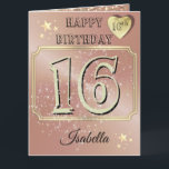 Custom Personalised Rose Gold 16th Birthday Card<br><div class="desc">Custom personalised rose gold themed 16th birthday greeting card idea for daughter. Create a unique card for a special birthday.</div>